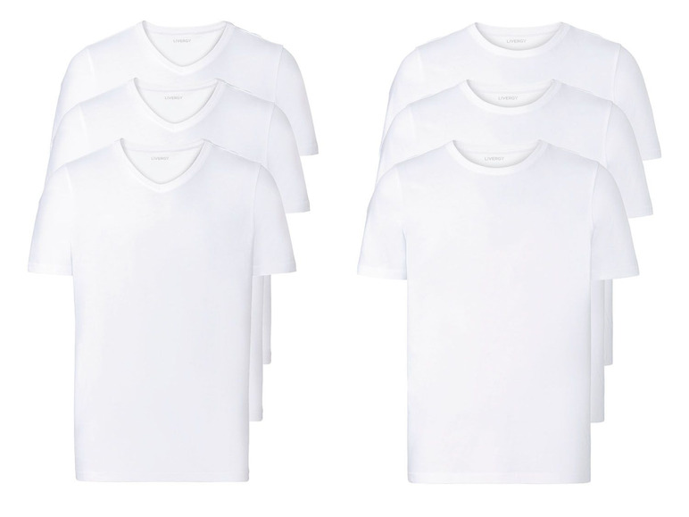 Zes witte V-hals T-shirts van Livergy.