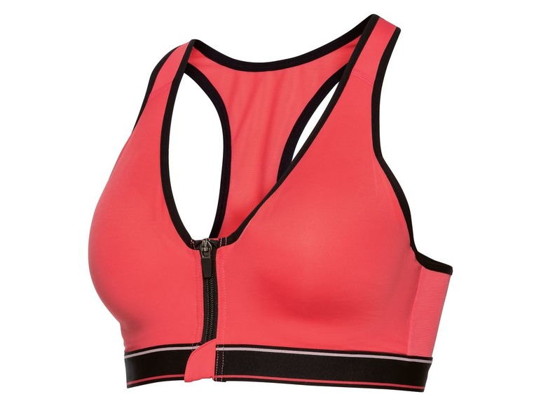 Een roze sportbeha met rits.