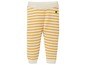 Gele en witte gestreepte leggings voor baby's.