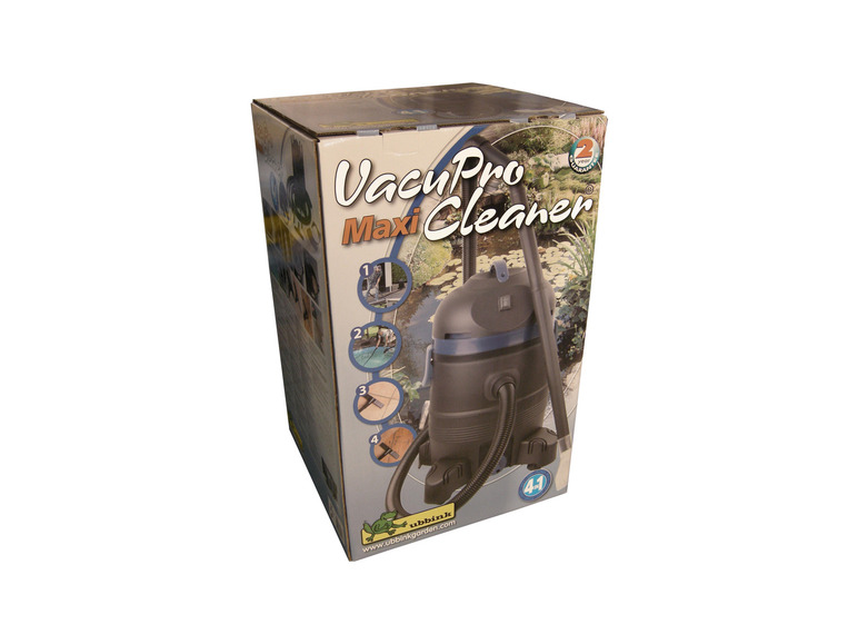 Verpakking van een Vacu Pro Maxi Cleaner vijverstofzuiger van Ubbink.