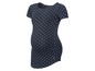 Een donkerblauw zwangerschapsjurkje met witte stippen.