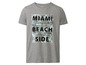 Een grijs T-shirt met een print van een palmboom en de tekst 'Miami Beach Side'.