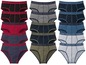 Een set van zes herenonderbroeken in verschillende kleuren.