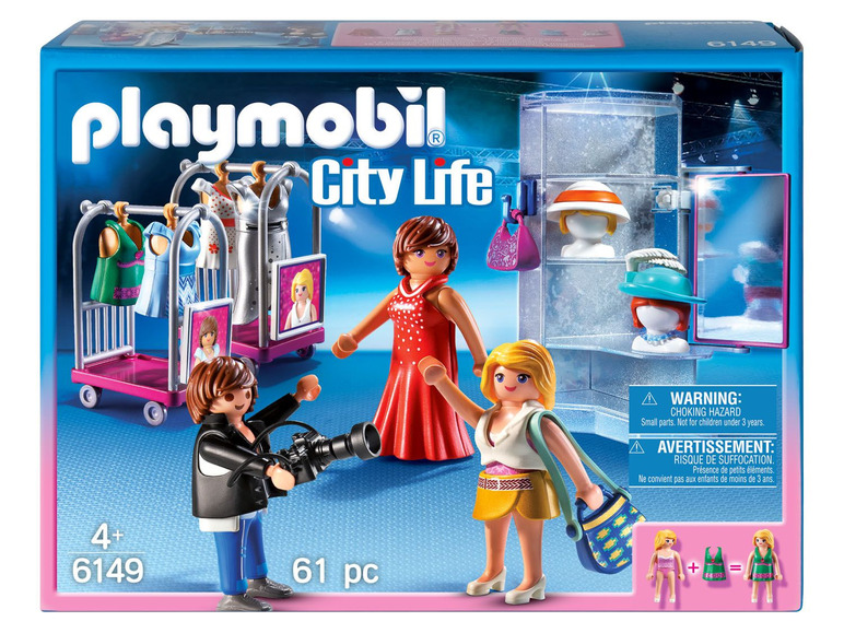 Playmobil City Life speelset met een fotograaf, twee meisjes en een kledingwinkel.