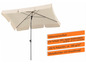 Een beige parasol met een metalen stok, UV-bescherming 50+.