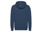 Een donkerblauwe hoodie met capuchon.