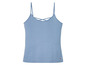 Een lichtblauw, spaghettibandje topje met een kruis-detail op de rug.