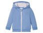 Een blauwe hoodie met rits voor kinderen.