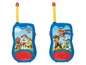 Twee blauwe Paw Patrol walkie-talkies met Chase, Marshall en Skye.