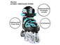 Zwarte inline skates met blauwe accenten van Apollo met klittenband, veters en een gespsluiting.