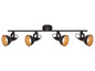 Zwarte plafondlamp met vier verstelbare spots.