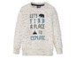 Beige sweater met lange mouwen voor jongens met de tekst 'Let's find a place to explore', een beer en een berg.