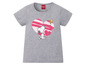 Een grijs Peanuts T-shirt met Snoopy en Woodstock in een hart.