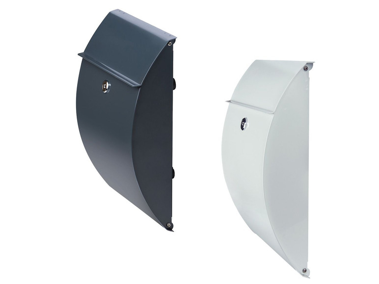 Twee moderne grijs en witte brievenbussen.