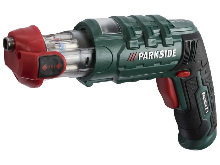 Een Parkside schroevendraaier met ingebouwde bits.