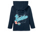 Een donkerblauwe hoodie met lange mouwen voor jongens met een rugzak en de tekst 'Be adventurous'