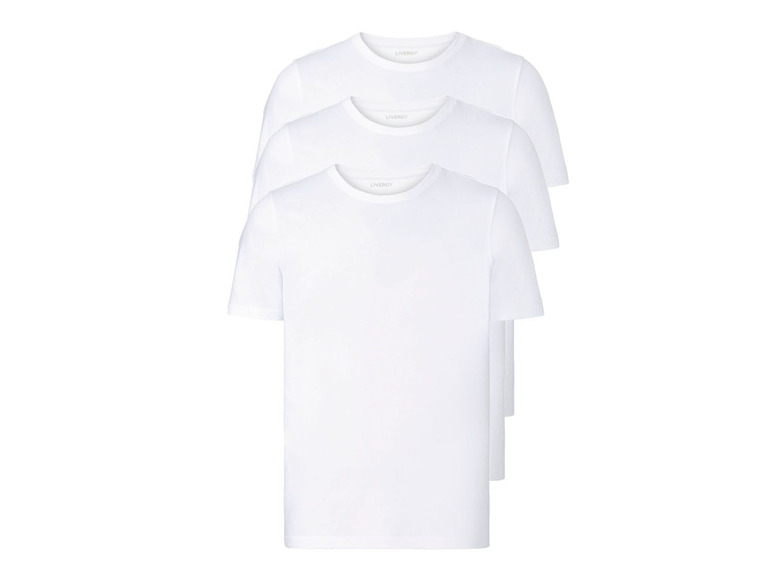 Drie witte T-shirts van Livergy.