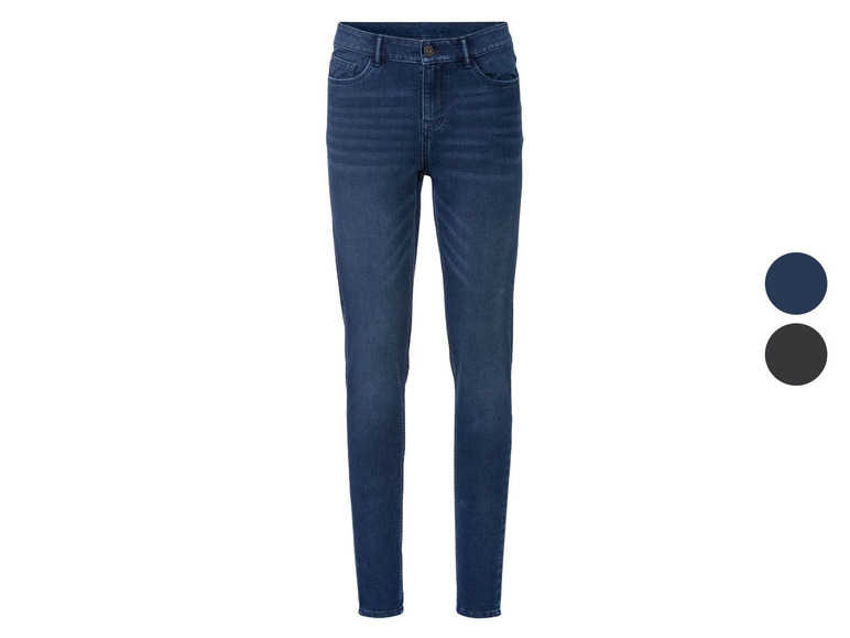 Donkerblauwe skinny jeans voor dames.