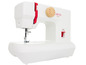 Een witte Carina Junior naaimachine met rode accenten.