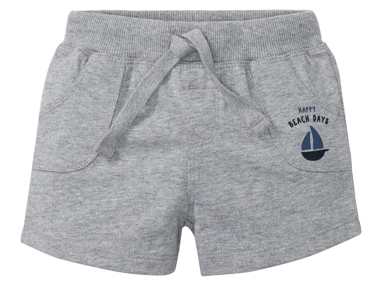 Grijze korte broek voor jongens met een boot en 'Happy Beach Days' print