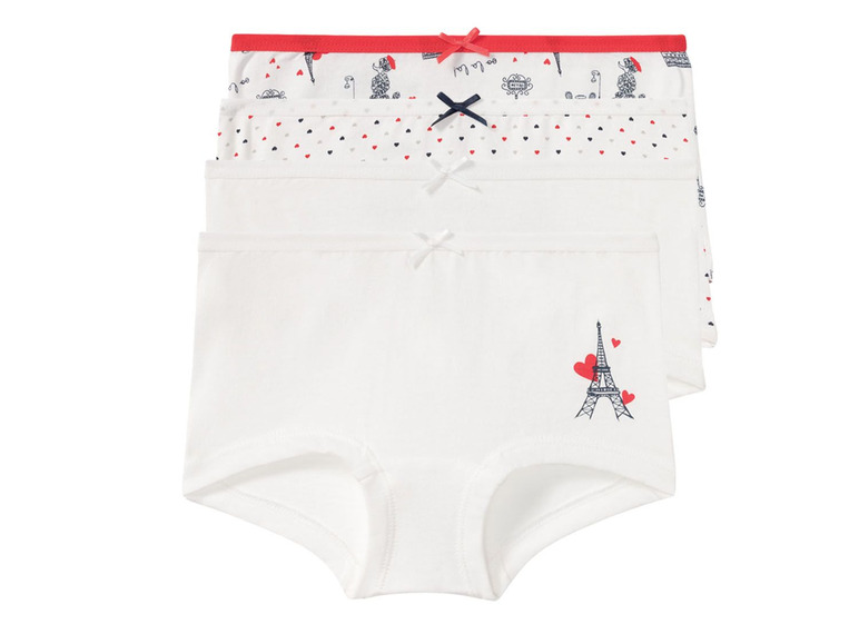 Een setje van drie witte meisjesonderbroeken met Parijse print.