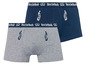 Twee paar boxershorts van Brezelbub in grijs en donkerblauw.