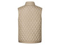 Beige gewatteerd vest zonder mouwen.