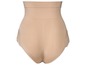 Beige high-waisted onderbroek met kantdetails.