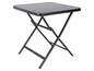 Zwarte, opvouwbare tafel met glazen blad.