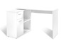 Witte hoekbureau met lade, kast en legplanken.
