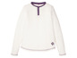Witte longsleeve met paarse details en knoopjes.