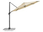 Beige parasol met zwarte standaard en voet