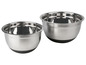 Twee roestvrijstalen kommen met antislipbodems.
