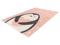 Roze vloerkleed met een pinguïn erop