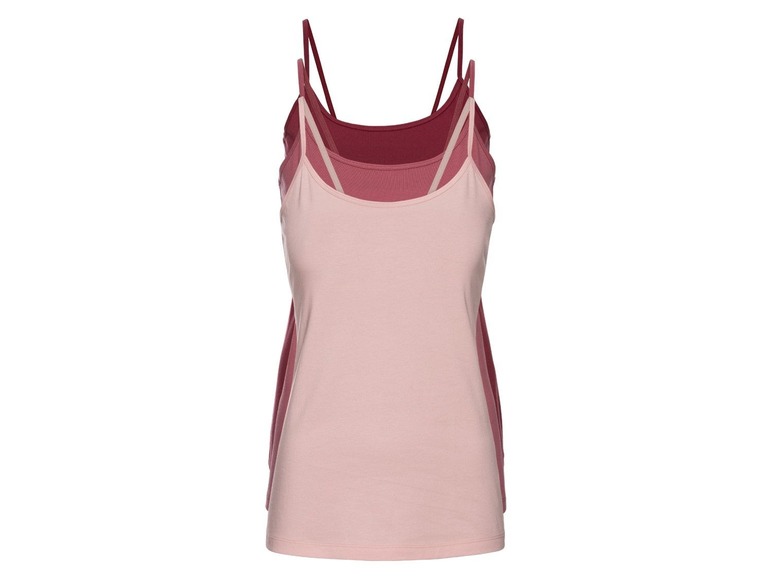 Twee roze en rode tanktops voor dames.