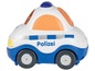 Een wit en blauw politieauto speelgoed