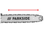 Een zaagketting van Parkside met een aanduiding voor de lengte.