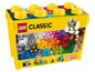 Een gele LEGO Classic doos met kleurrijke LEGO stenen en ideeën voor kleine bouwwerken.