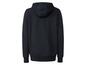 Een donkerblauwe hoodie met capuchon.