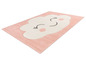 Een roze vloerkleed met een glimlachende wolk.