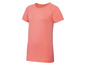 Een roze, naadloze sport T-shirt met korte mouwen.