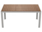 Een houten tuintafel met een aluminium frame.