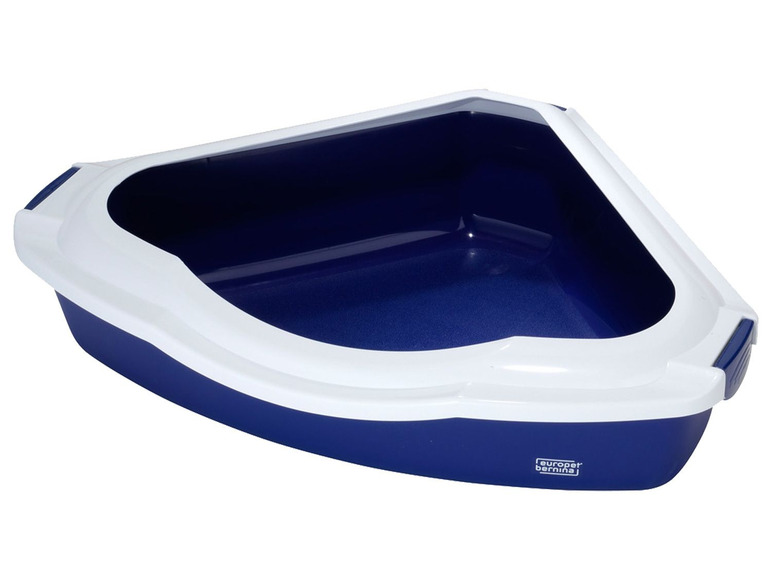 Blauwe kattenbak in hoekige vorm van Europet Bernina.