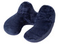 Een donkerblauw nekkussen voor reizen.