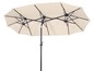 Een beige parasol met drie armen voor buiten.