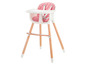 Kinderkraft babystoel met houten poten en roze zitting.