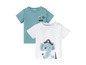 Twee baby T-shirts met een piraten-olifant en een zeemeeuw.