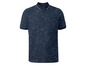 Een donkerblauw poloshirt met rode details.