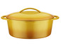 Gele gietijzeren stoofpot met deksel