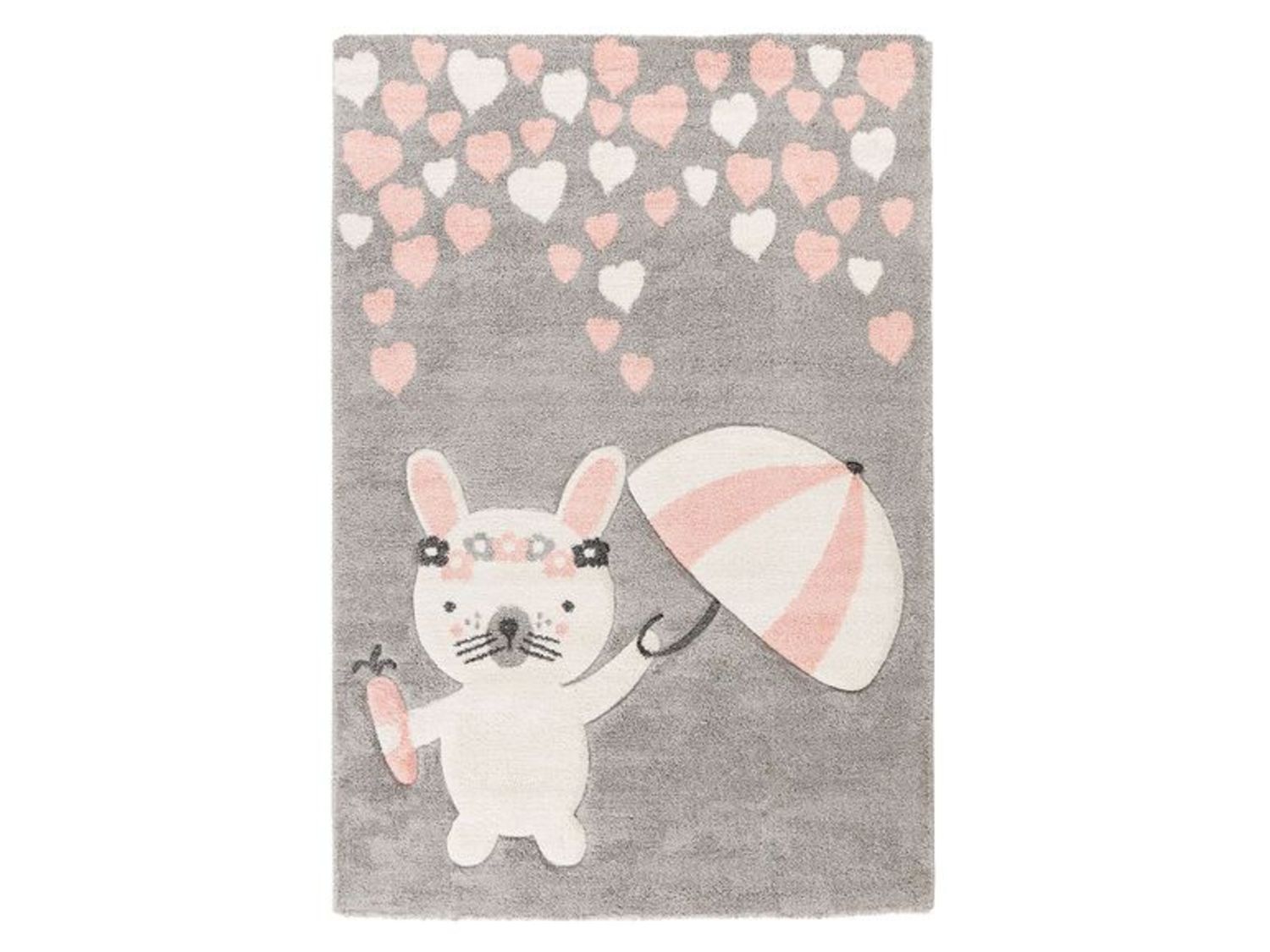 KAYOOM Kinder vloerkleed (Konijntje met paraplu grijs, 80cm x 150cm)